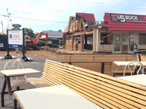 Curbside seating anyone? Booths were moved out into the parking lot so demolition crews could move in. The front seating area of the restaurant was gone as of Oct. 8.
