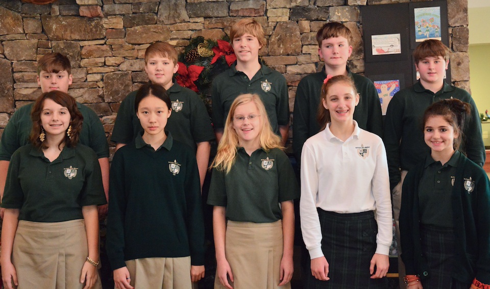 Middle school honors chorus Front row, from left, are Olivia Tarr, Eva Fang, Mary Ellen Smith, Madeline McClurg, Sophia Kahwach; back row, from left, are, Josh Shanks, Thomas Harris, Clarke Bailey, Blaine Taylor, Timothy Brent. Not picture is Sebastian Herrera.
