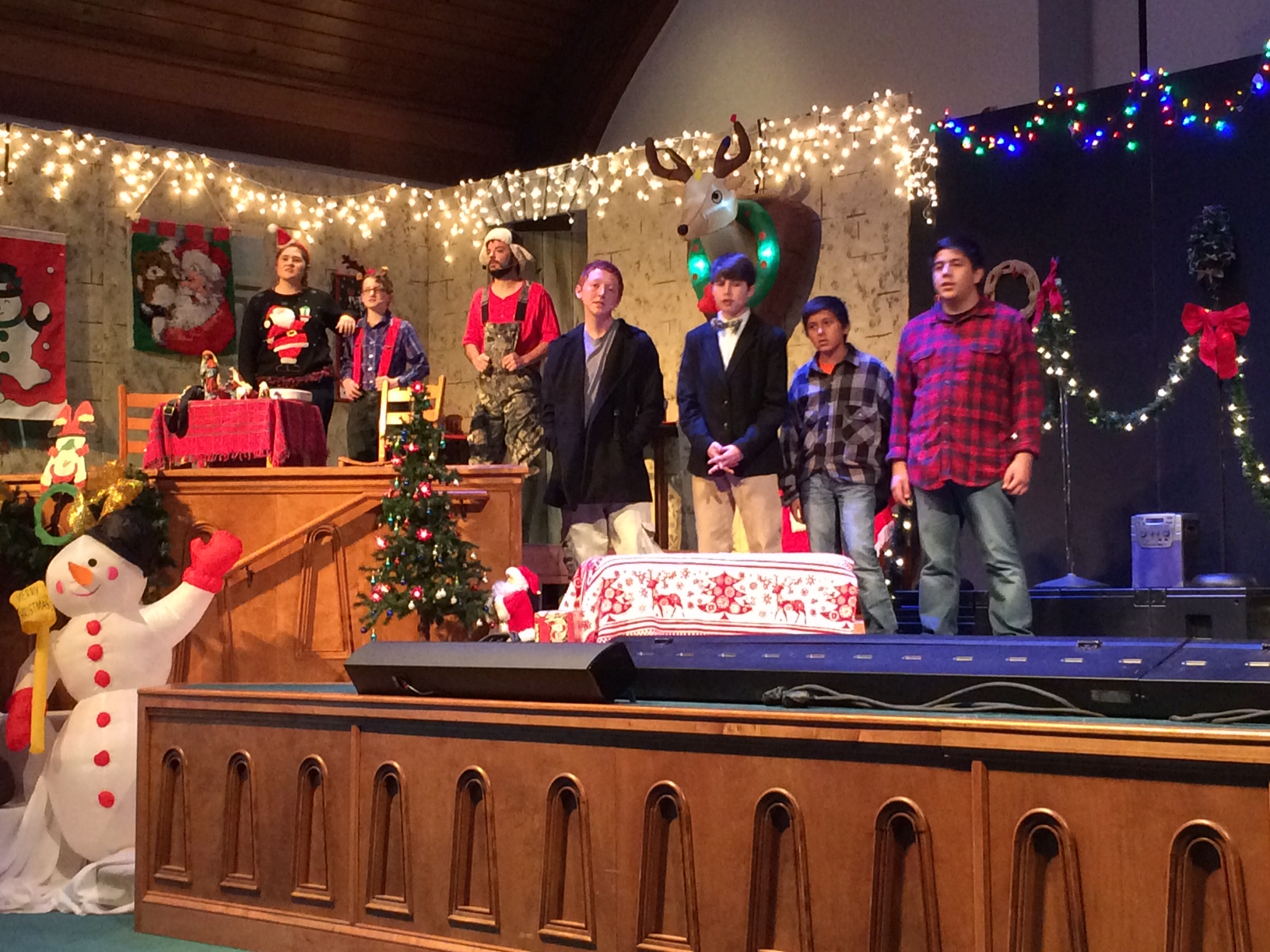 Daniel Purcell, center, performs with the ensemble cast of "First Christmas" at Bethlehem Baptist Church on Saturday, December 6, 2014.