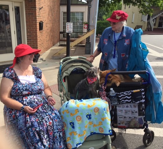 Linda Wilson and Iris Wilson tend to their stroller "babies" Merlin  and Buffy at the Mountain Laurel Festival Parade