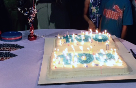 Comer Rudeseal's birthday cake with 100 candles.