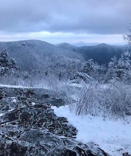 snow covered trail Testnatee Gap March 2017