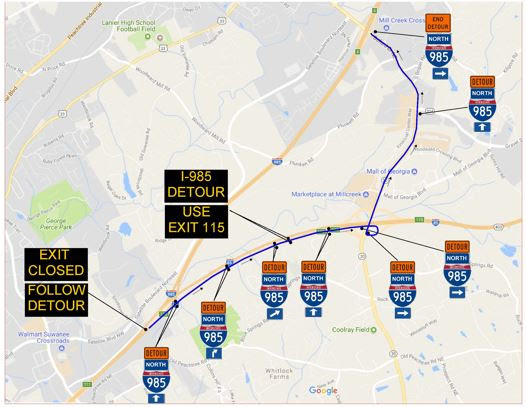 I-985 detour map