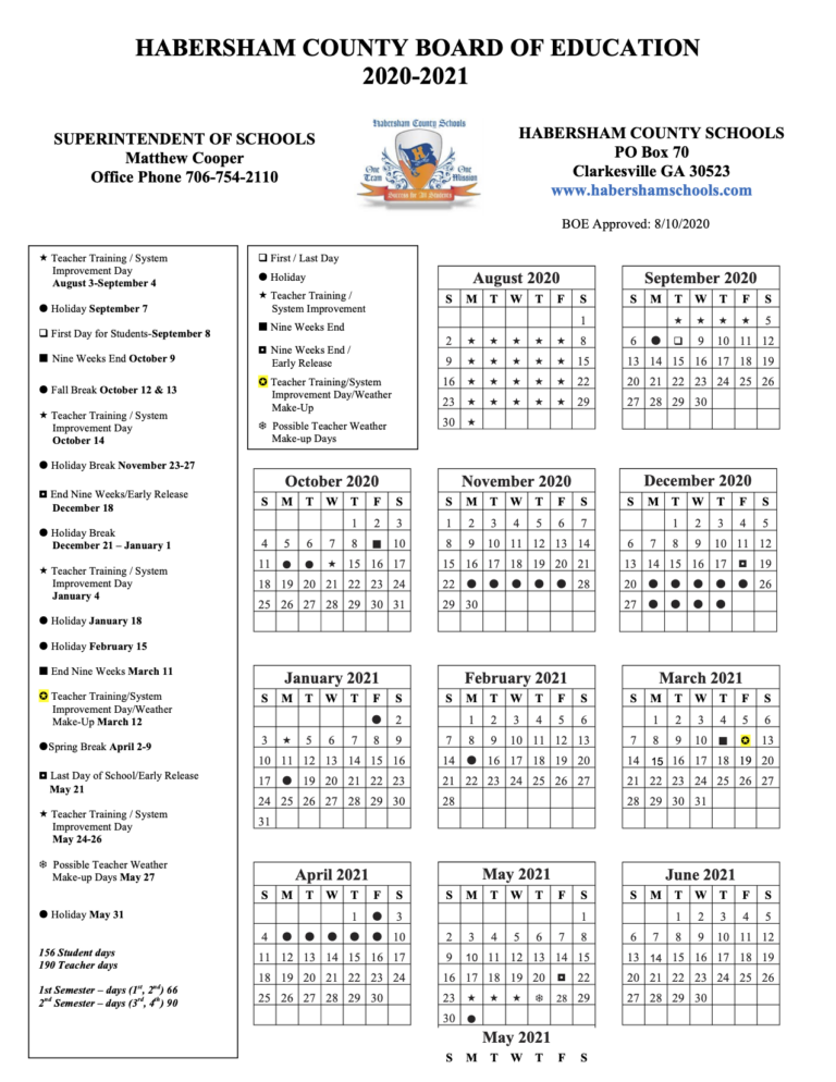Habersham County Schools revised 2020-2021 School Calendar - Now Georgia