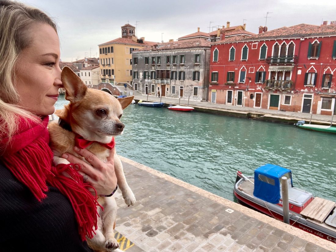 Susanna with Manny in Venice during lockdown