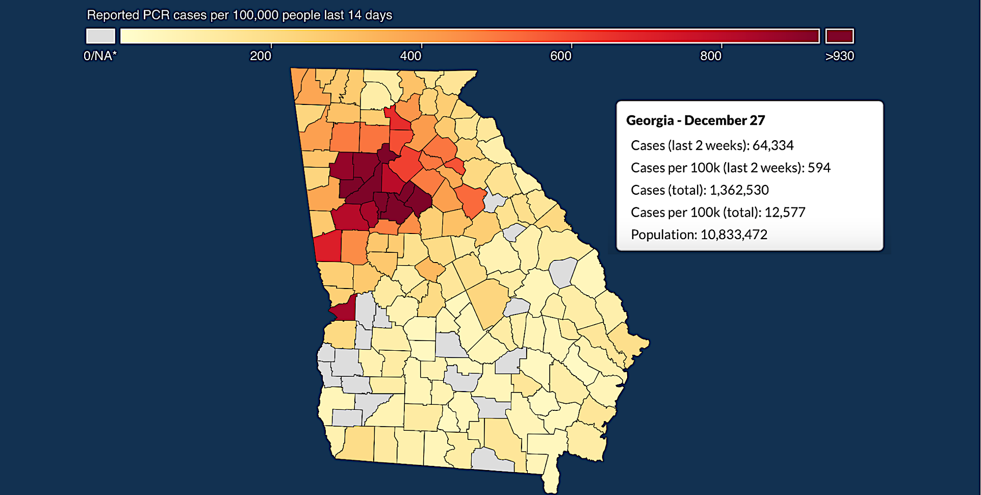 new PCR cases in Georgia