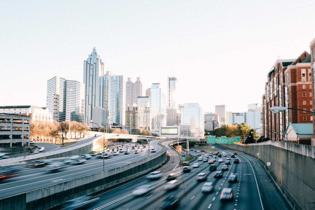 Atlanta Downtown traffic at sunset