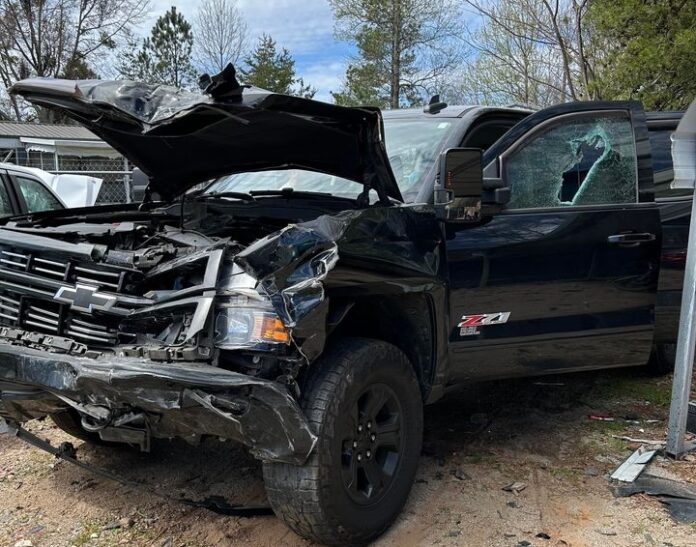 Charles Fowler's wrecked pickup truck