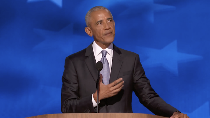 Former President Barrack Obama speaks at the Democratic National Convention in August 2024