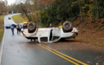 Overturned pickup truck temporarily blocks J. Warren Road