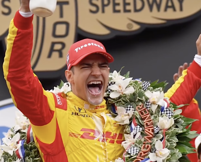 Alex Palou celebrates Indy 500 win