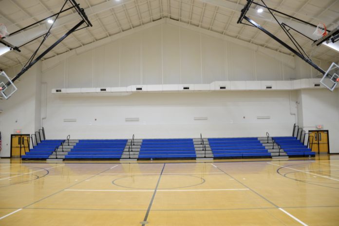 Blue gym bleachers-full size