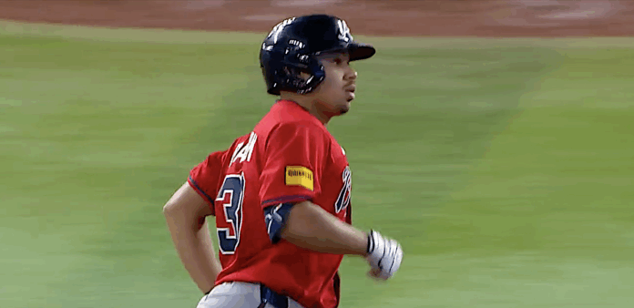 Drake Baldwin rounds the bases after hitting homer against the Marlins