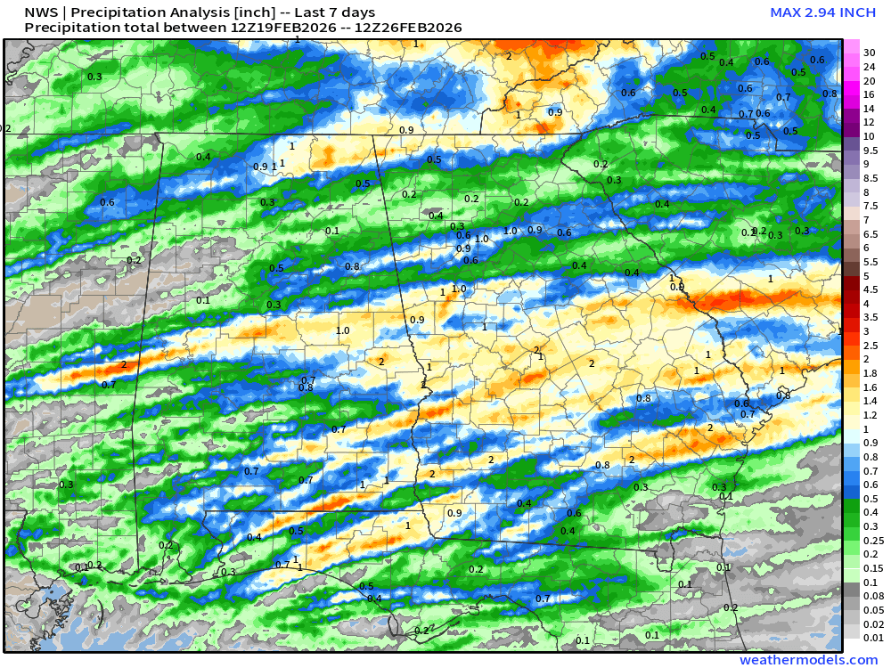 7-day rainfall totals