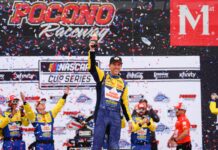 Denny Hamlin wins the NASCAR Cup race at Pocono for his third straight victory