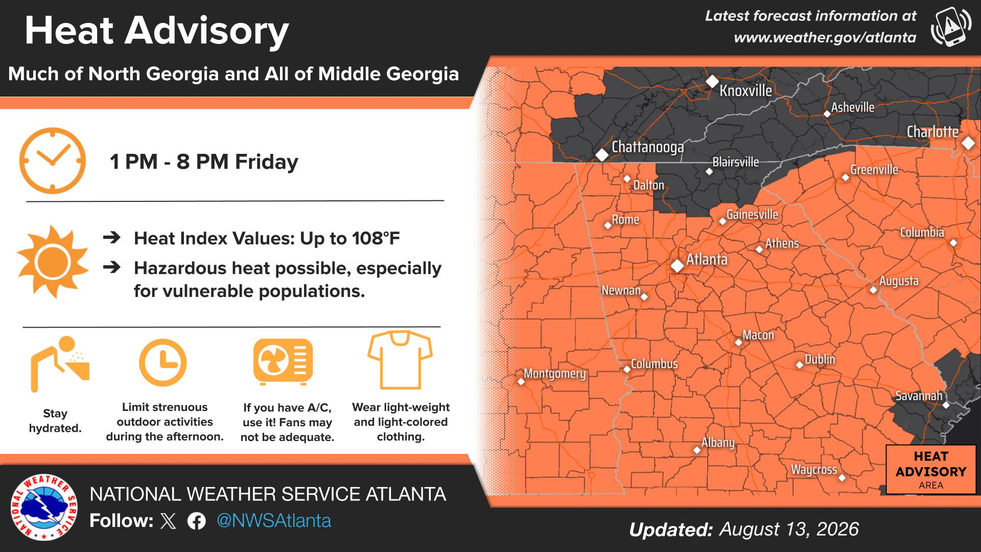 Heat Advisory for most of Georgia Friday