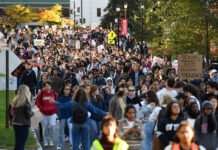 A crowd of students protests Cornell’s response to gang rape complaint