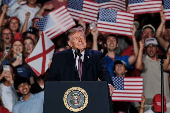 President Donald Trump speaks in Mobile, Alabama